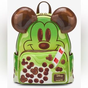 NEW Loungefly Disney Mickey Mouse Green Tea Boba Figural Mini Backpack